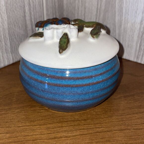 Vintage RACKLIFFE Pottery Blue Hill Maine Blueberry Jelly Dish And Lid - Picture 5 of 14